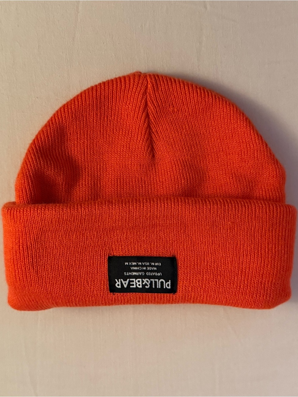 Pull&Bear Orange Ribbed Beanie Fold Over Knit Hat